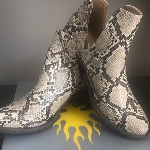 Volatile snakeskin booties
